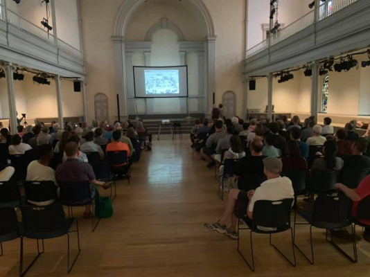 Photo of Russell Shorto and Len Tantillo's lecture at St. Mark's Church in-the-Bowery