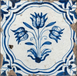 Dutch Tile, The Netherlands, 1620, earthenware, tin glazed with blue (cobalt) decoration